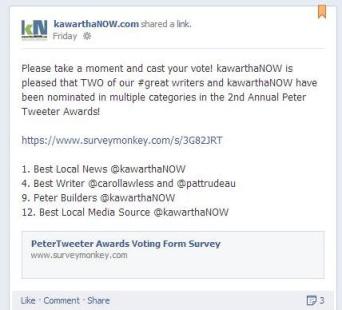 Peter Tweeter Awards 2013 Link from KawarthaNOW